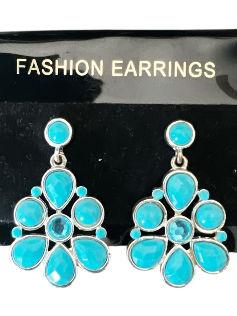 Turquoise Blue Floral Teardrop Earrings